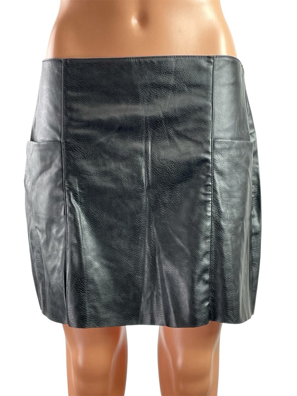 Pull & Bear Womens Black Faux Vegan Leather Zip Mini Straight Pencil Skirt Sz L